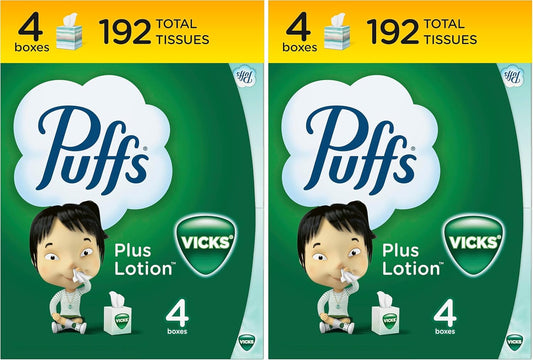 Puffs Plus Lotion with Vicks Facial Tissues, 4 Cubes, 48 Tissues per Box (192 Tissues)