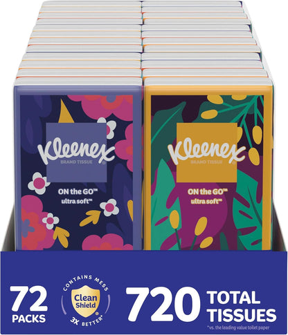 Kleenex On-The-Go Facial Tissues, 8 On-The-Go Packs, 10 Tissues per Box, 3-Ply (80 Total), Packaging May Vary