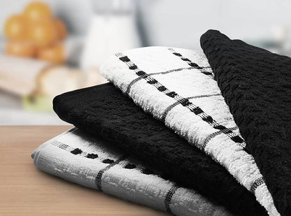 Kitchen Towels 12 Pack, 15 x 25 Inches, 100% Ring Spun Cotton Super Soft and Absorbent Linen Dish Towels, Tea Towels and Bar Towels Set (Black)