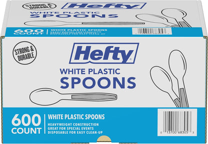 Hefty Heavy Duty Plastic Spoons, 300 Count, Bulk Clear Disposable Spoons for Offices, Cafeterias, Concession Stands, Restaurants, Large Events, and More