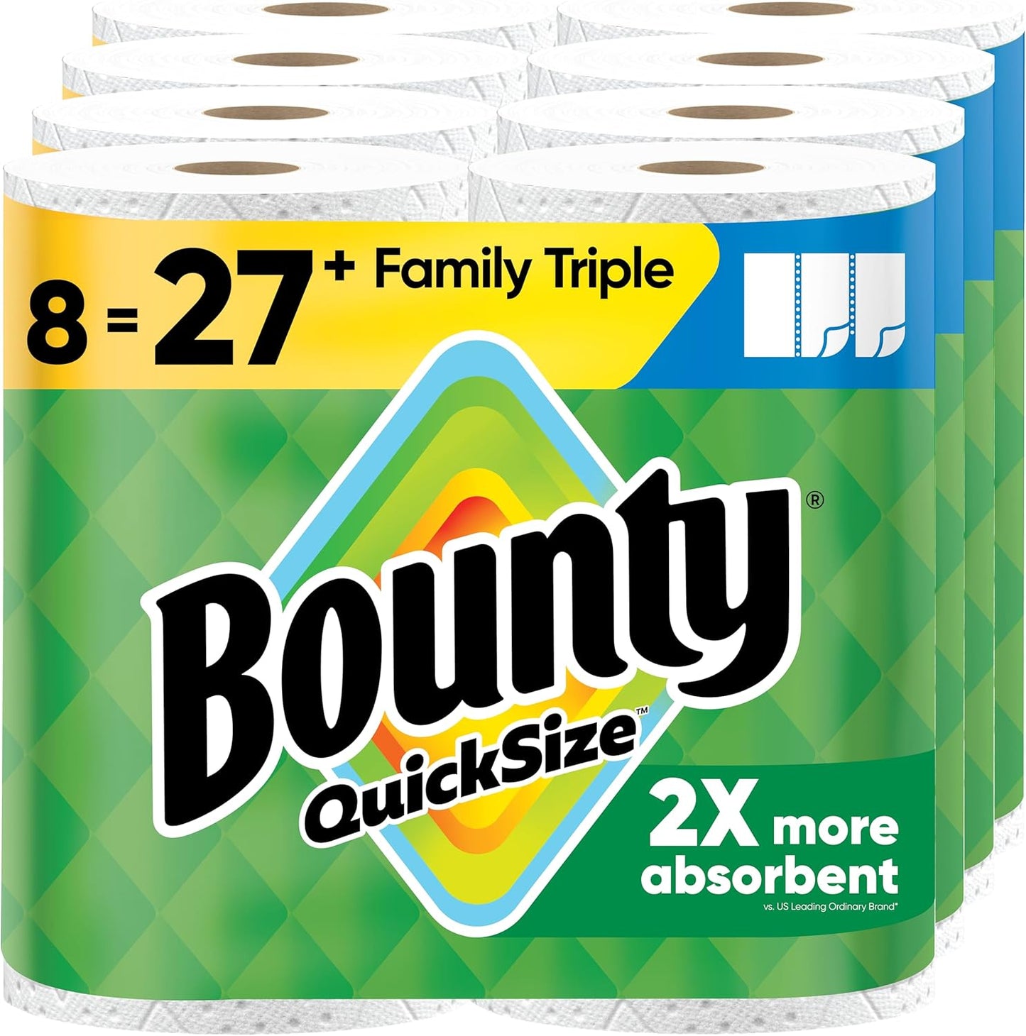 Bounty Quick-Size Paper Towels, White, 12 Family Triple = 40 Regular Rolls