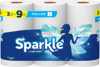 Sparkle Pick-A-Size Paper Towels, 6 Double Rolls (660 Sheets Total) - Strong 2-Ply Towels for Kitchen Cleanup and Everyday Messes