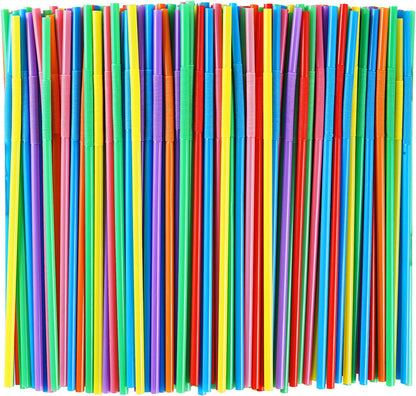200 Pcs Colorful Plastic Long Flexible Straws.(0.23'' diameter and 10.2" long)