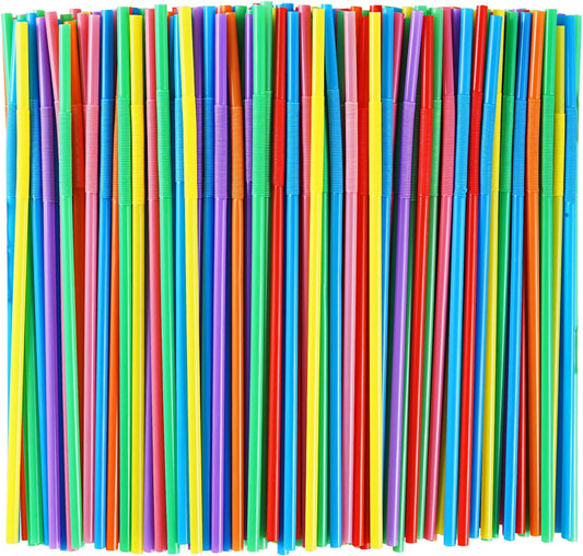 200 Pcs Colorful Plastic Long Flexible Straws.(0.23'' diameter and 10.2" long)