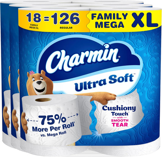 Charmin Ultra Soft Cushiony Touch Toilet Paper, 12 Family Mega XL Rolls = 84 Regular Rolls