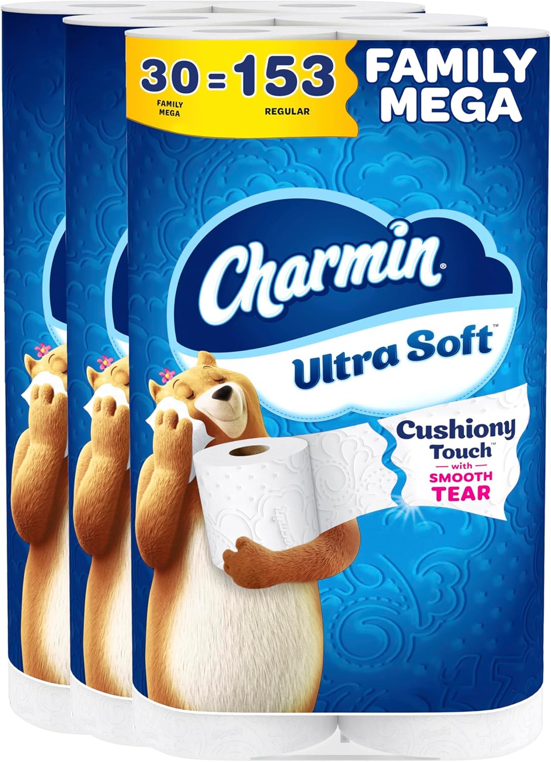 Charmin Ultra Soft Cushiony Touch Toilet Paper, 24 Family Mega = 123 Regular Rolls, White