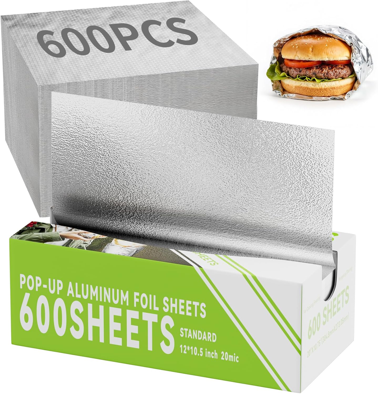 Aluminum Foil Sheets, 400 Count Tin foil,12" x 10.6" Pre-Cut Pop-Up Dispenser for Food Wrap, Hot Dog or Sandwich Wrap,Food Storage, Baking, Catering, Restaurant,Kitchen Use (Silver, 12 Inch)