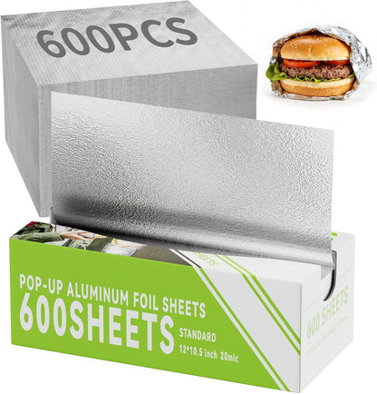 Aluminum Foil Sheets, 400 Count Tin foil,12" x 10.6" Pre-Cut Pop-Up Dispenser for Food Wrap, Hot Dog or Sandwich Wrap,Food Storage, Baking, Catering, Restaurant,Kitchen Use (Silver, 12 Inch)