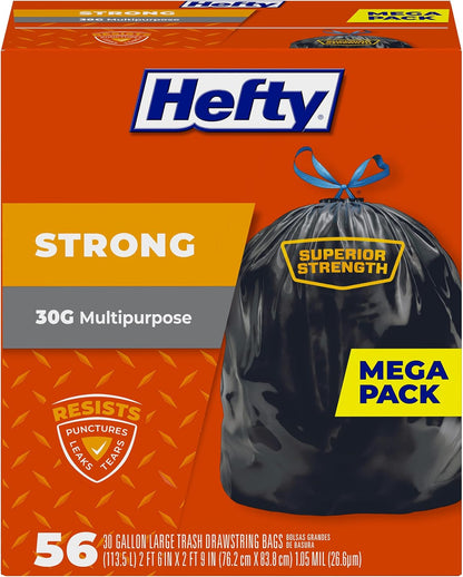 Hefty Strong Large Trash Bags, Black, 30 Gallon, 74 Count