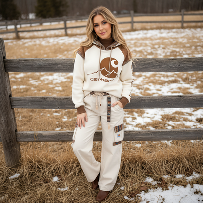 🔥𝗖𝗹𝗲𝗮𝗿𝗮𝗻𝗰𝗲 𝗦𝗮𝗹𝗲🌟Women's Retro Ethnic Style Stand Collar Hooded Sweatshirt set