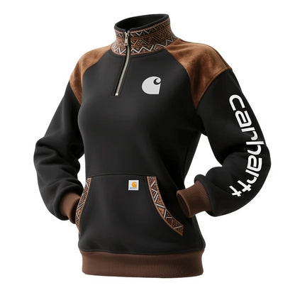 🔥𝗖𝗹𝗲𝗮𝗿𝗮𝗻𝗰𝗲 𝗦𝗮𝗹𝗲🌟Women's Retro Ethnic Style Half-Zip Stand Collar Sweatshirt And Trousers Set