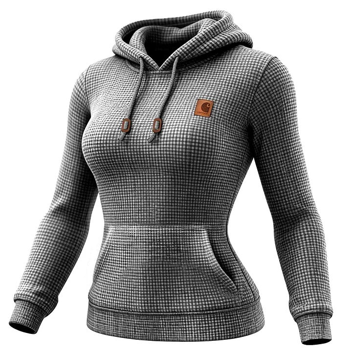 🔥𝗖𝗹𝗲𝗮𝗿𝗮𝗻𝗰𝗲 𝗦𝗮𝗹𝗲🌟Women's Vintage Floral Gray Waffle Knit Pocket Long-Sleeved Hoodie
