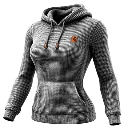 🔥𝗖𝗹𝗲𝗮𝗿𝗮𝗻𝗰𝗲 𝗦𝗮𝗹𝗲🌟Women's Vintage Floral Gray Waffle Knit Pocket Long-Sleeved Hoodie