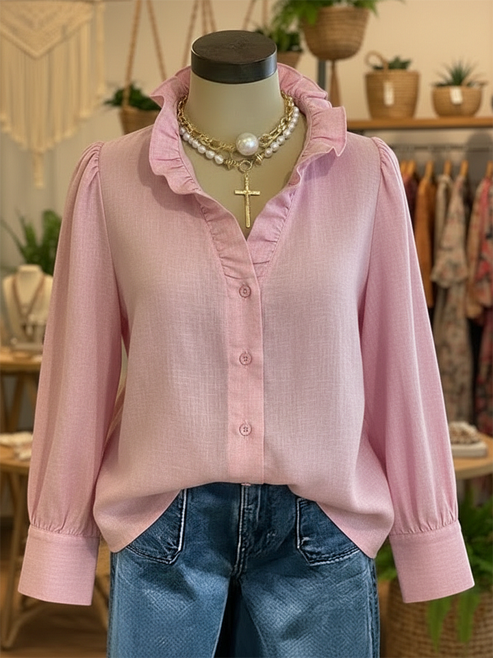 🔥Summer Arrivals🌟Vintage Romantic Ruffled V-neck Linen-cotton Blend Shirt