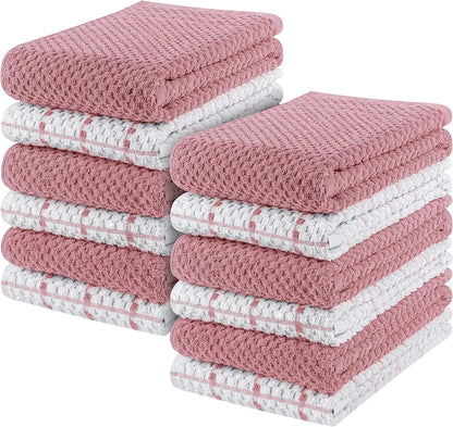 Kitchen Towels 12 Pack, 15 x 25 Inches, 100% Ring Spun Cotton Super Soft and Absorbent Linen Dish Towels, Tea Towels and Bar Towels Set (Black)