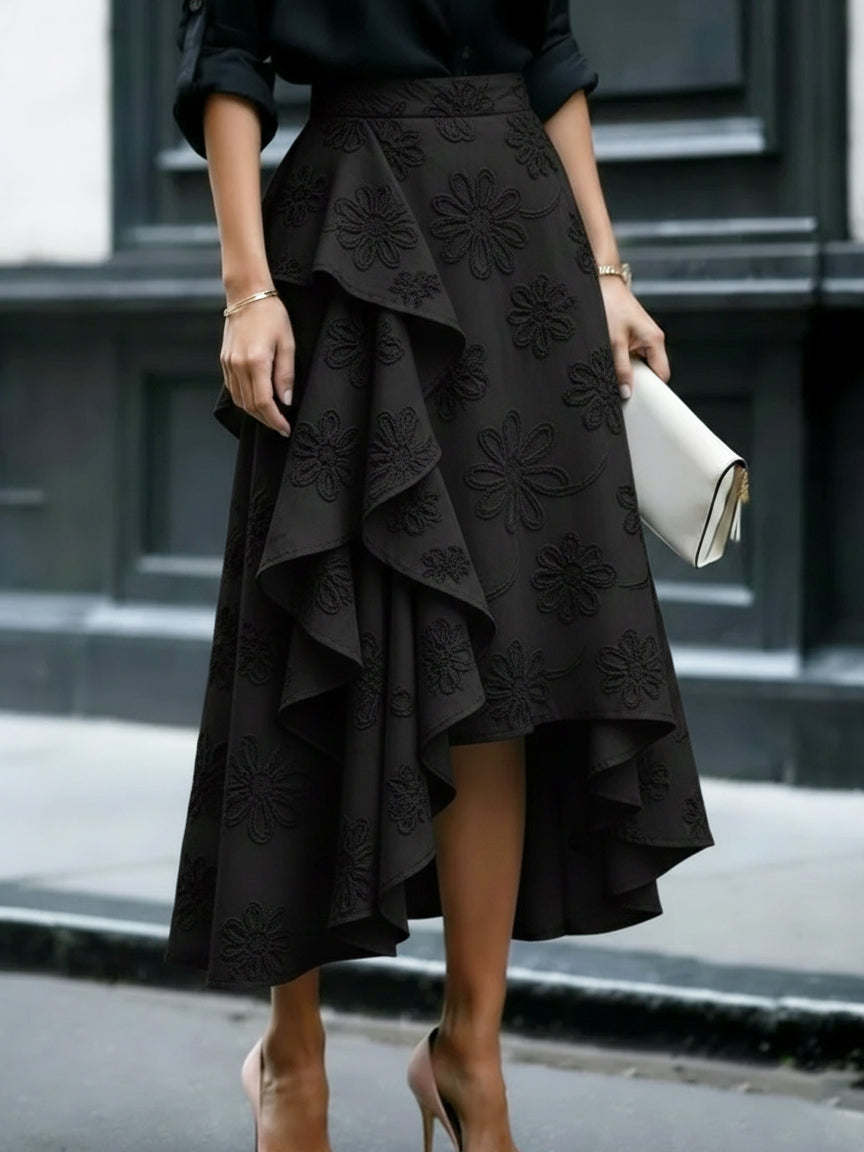🔥Summer Arrivals🌟Elegant Romantic Ruffled Hem Floral Embroidery Skirt