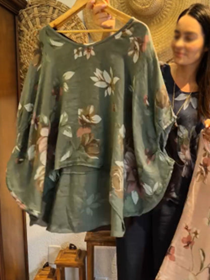 🔥Summer Arrivals🌟Casual Loose-fitting Floral Print Linen And Cotton Top