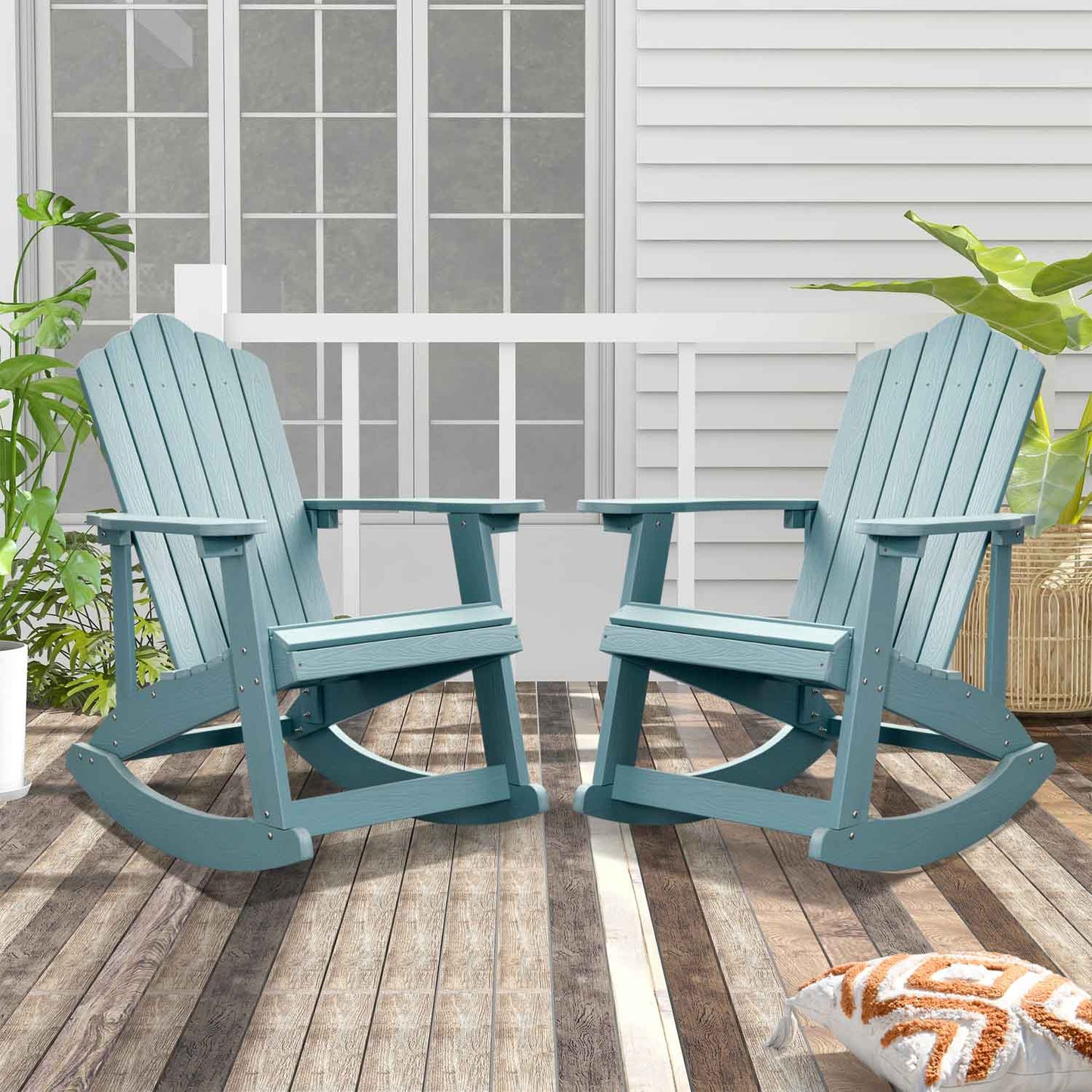 Ovios  Rocking Adirondack Chair 2-Piece Waterproof Plastic Frame