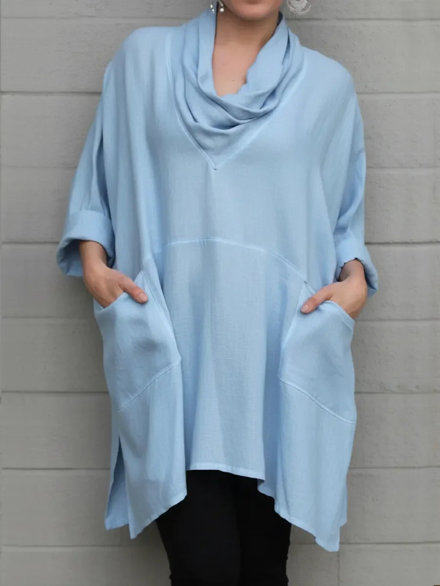 🔥Summer Arrivals🌟Women's Cozy Cowl Neck Linen And Cotton Top