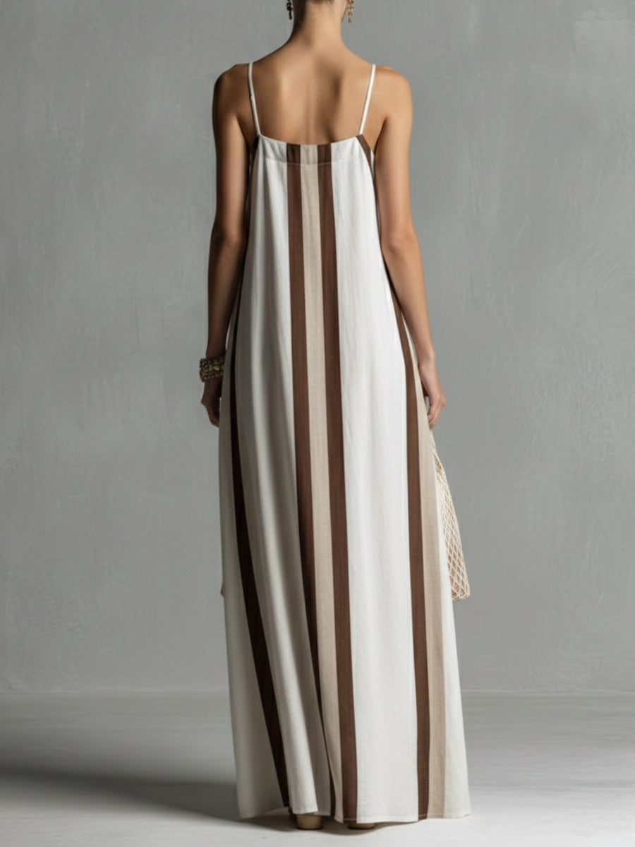 🔥Summer Arrivals🌟Casual Striped Linen And Cotton Maxi Sleeveless Dress