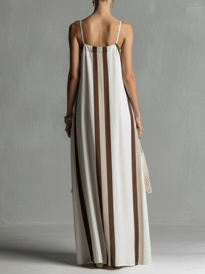 🔥Summer Arrivals🌟Casual Striped Linen And Cotton Maxi Sleeveless Dress
