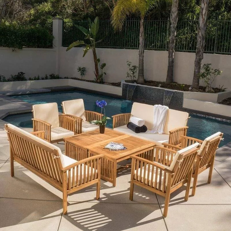 Solid Wood 8 - Person Seating Group with Cushions