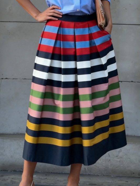 🔥Summer Arrivals🌟Artistic Colorful Striped Print Pleated Skirt