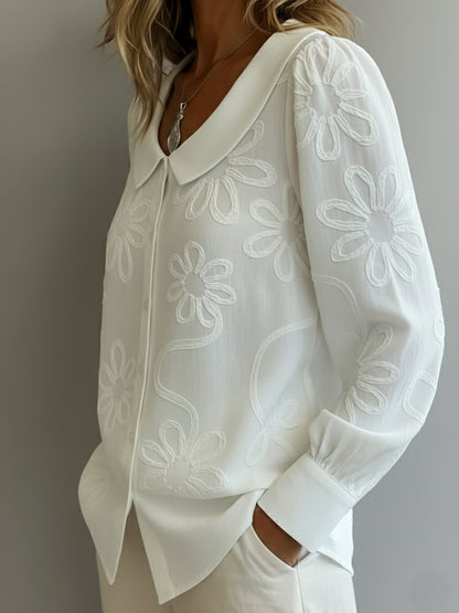 🔥Summer Arrivals🌟Vintage Peter Pan Collar Embroidered Floral Shirt