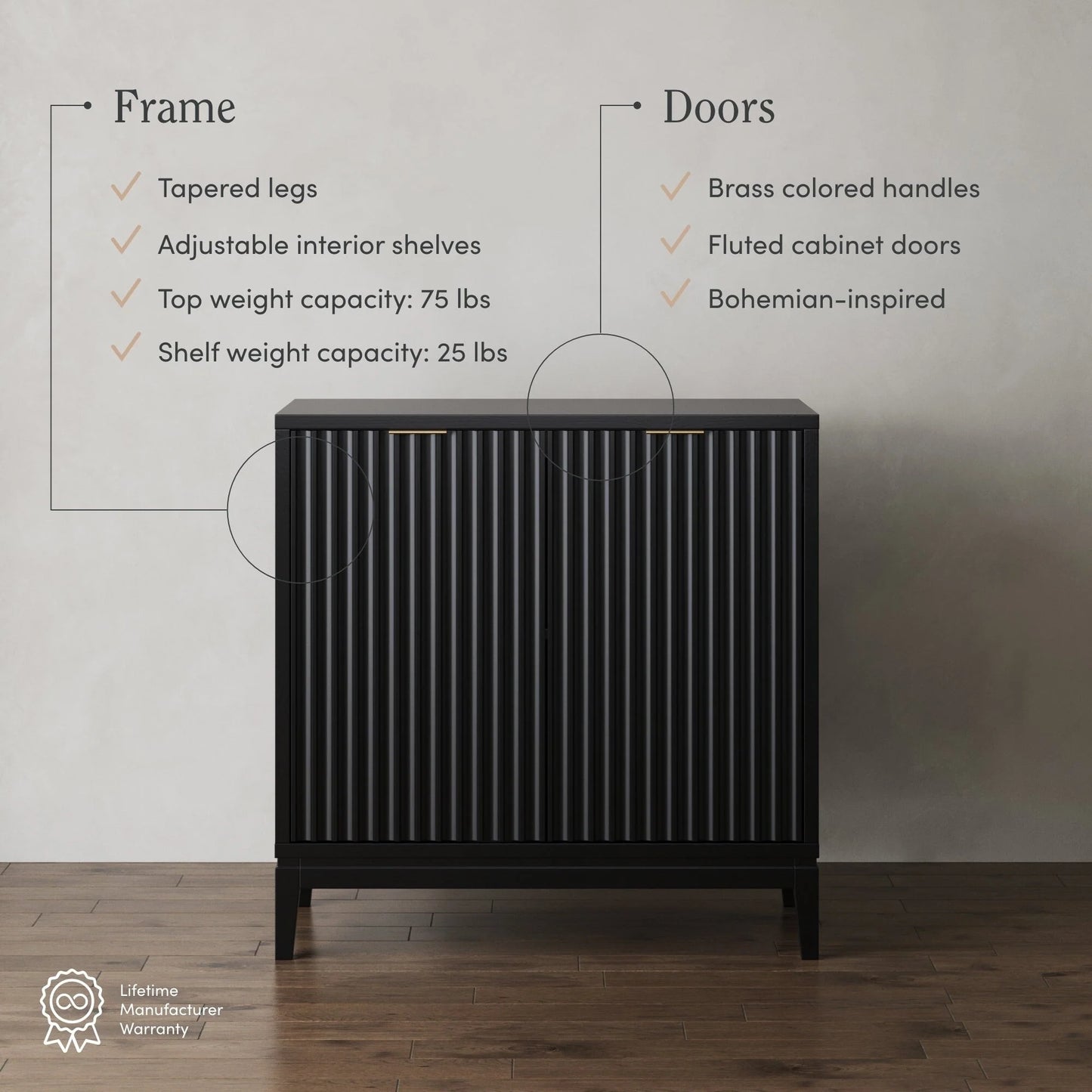Jasper Modern Sideboard, Kitchen Storage Cabinet with Fluted Doors