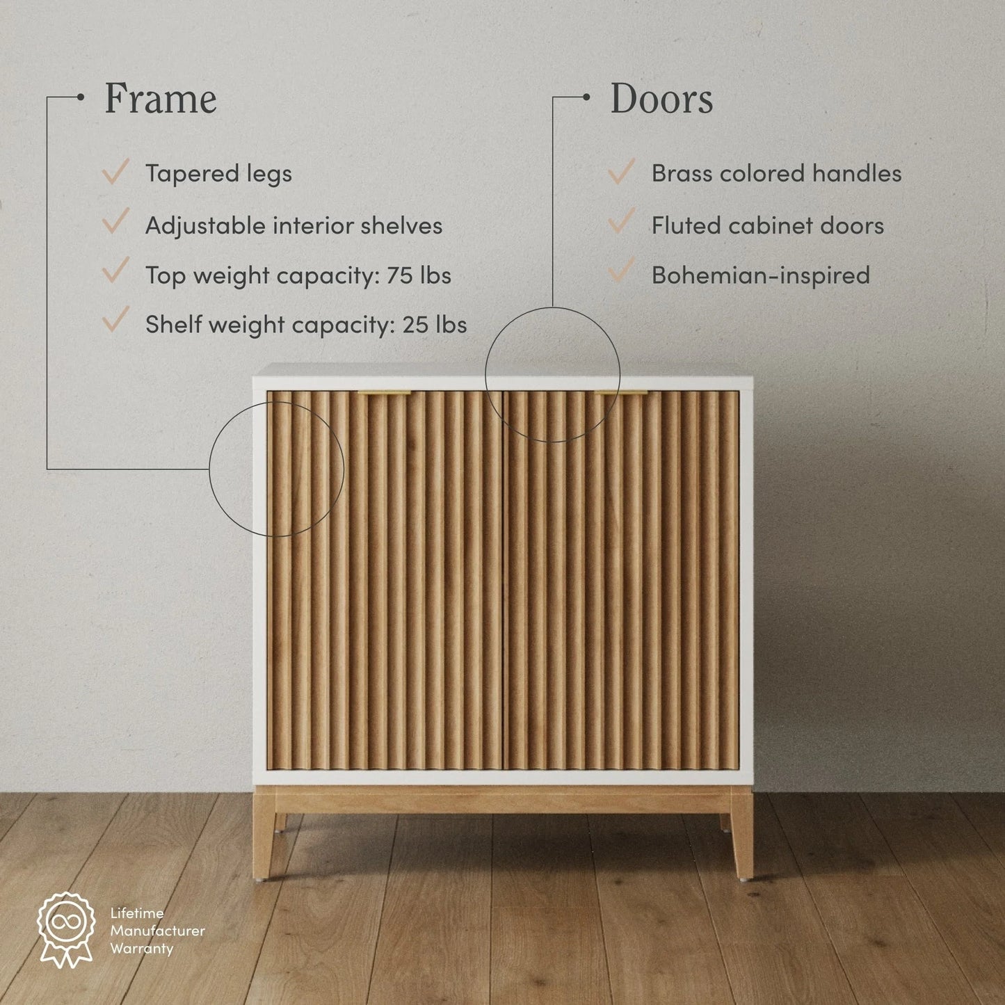 Jasper Modern Sideboard, Kitchen Storage Cabinet with Fluted Doors