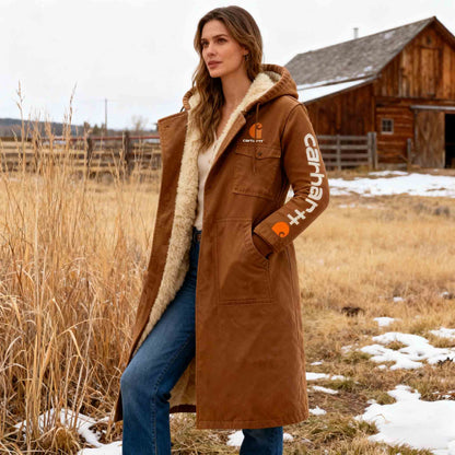 🔥𝗖𝗹𝗲𝗮𝗿𝗮𝗻𝗰𝗲 𝗦𝗮𝗹𝗲🌟Women's Vintage Brown Workwear Fleece Pocket Long Hooded Coat