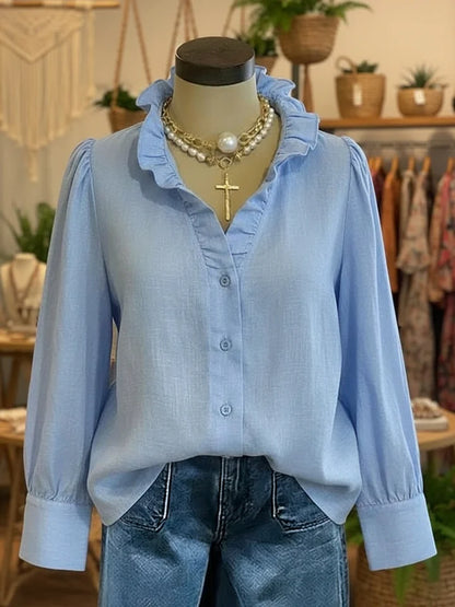 🔥Summer Arrivals🌟Vintage Romantic Ruffled V-neck Linen-cotton Blend Shirt