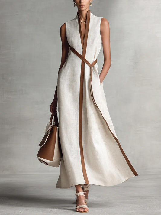 🔥Summer Arrivals🌟Women's Stand-up Collar Sleeveless Casual Loose Cotton And Linen Dress