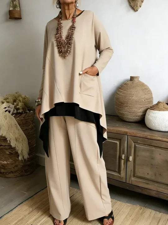 🔥Summer Arrivals🌟Women's Casual Asymmetrical Hem Cotton Top And Pants Two-piece Set(Buy2 Free shipping)