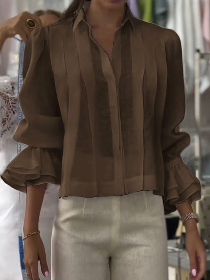 🔥Summer Arrivals🌟Women's Solid Color Lapel Long Sleeve Casual Loose Linen Cardigan Top