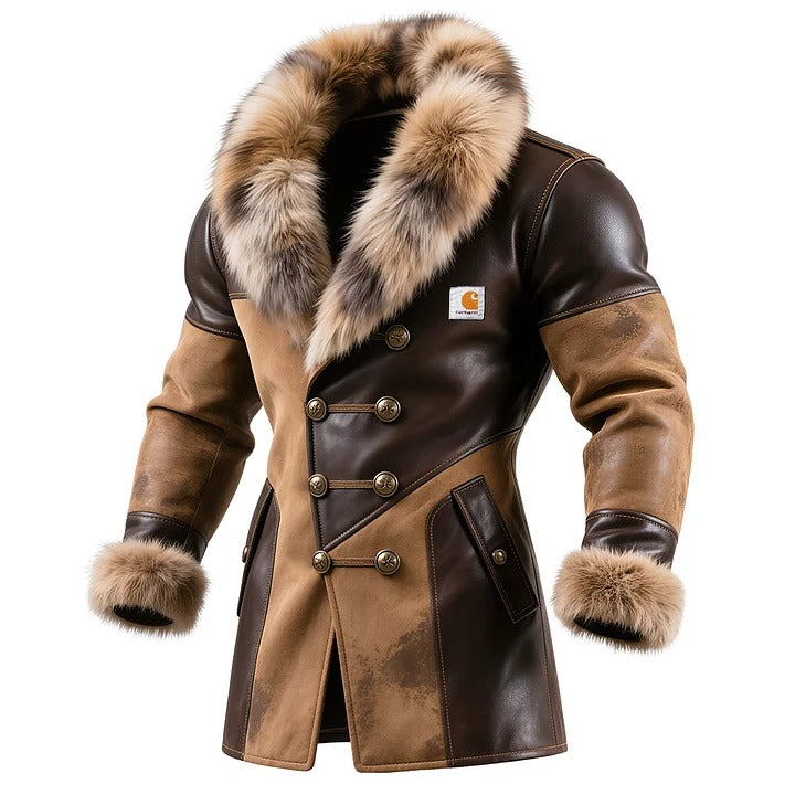 🔥𝗖𝗹𝗲𝗮𝗿𝗮𝗻𝗰𝗲 𝗦𝗮𝗹𝗲🌟Winter Warmth: Brown Leather Jacket with Fur Trim