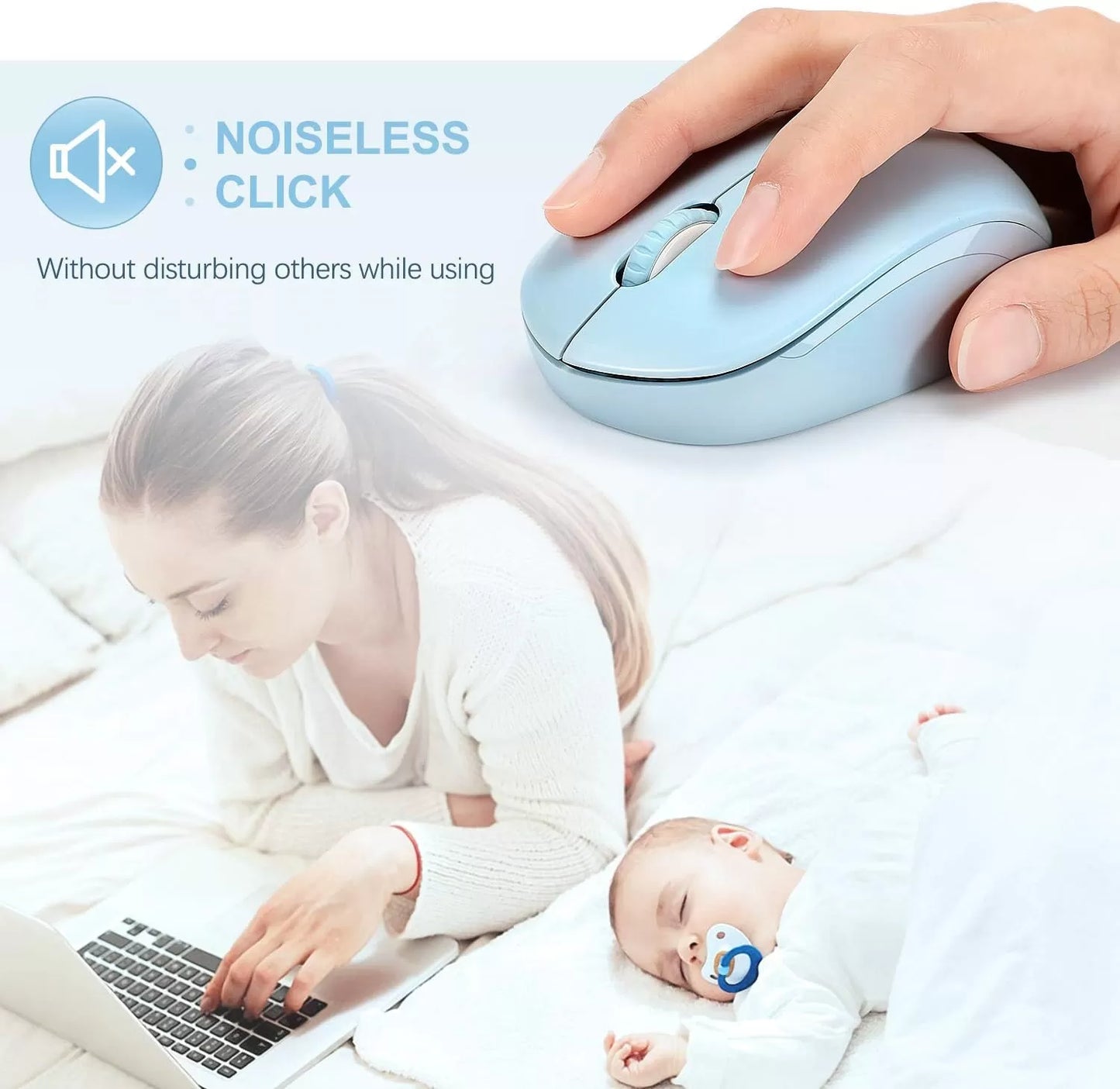 seenda Wireless Mouse, 2.4G Noiseless Mouse with USB Receiver - Portable Computer Mice for PC, Tablet, Laptop with Windows System - Mint Green