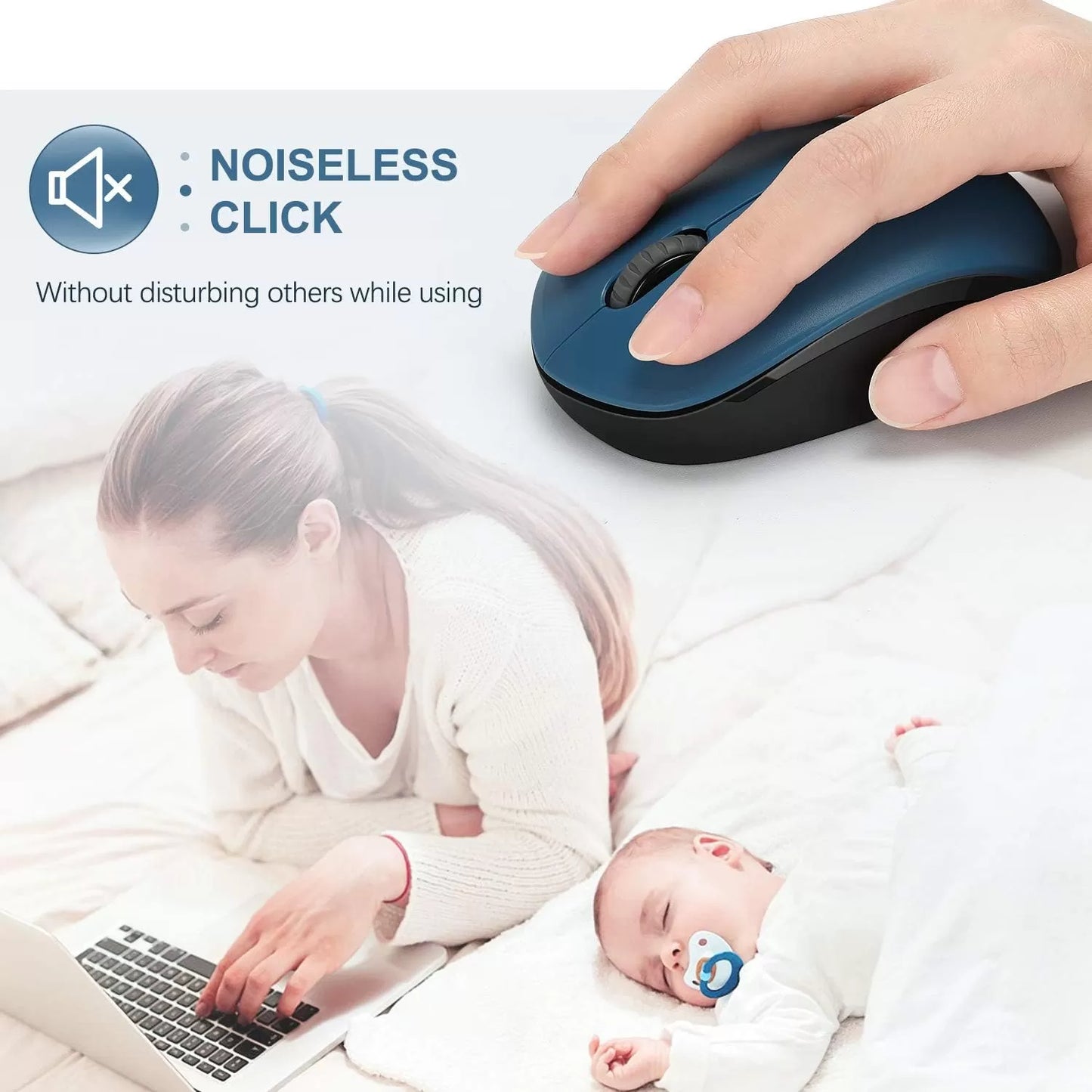 seenda Wireless Mouse, 2.4G Noiseless Mouse with USB Receiver - Portable Computer Mice for PC, Tablet, Laptop with Windows System - Mint Green