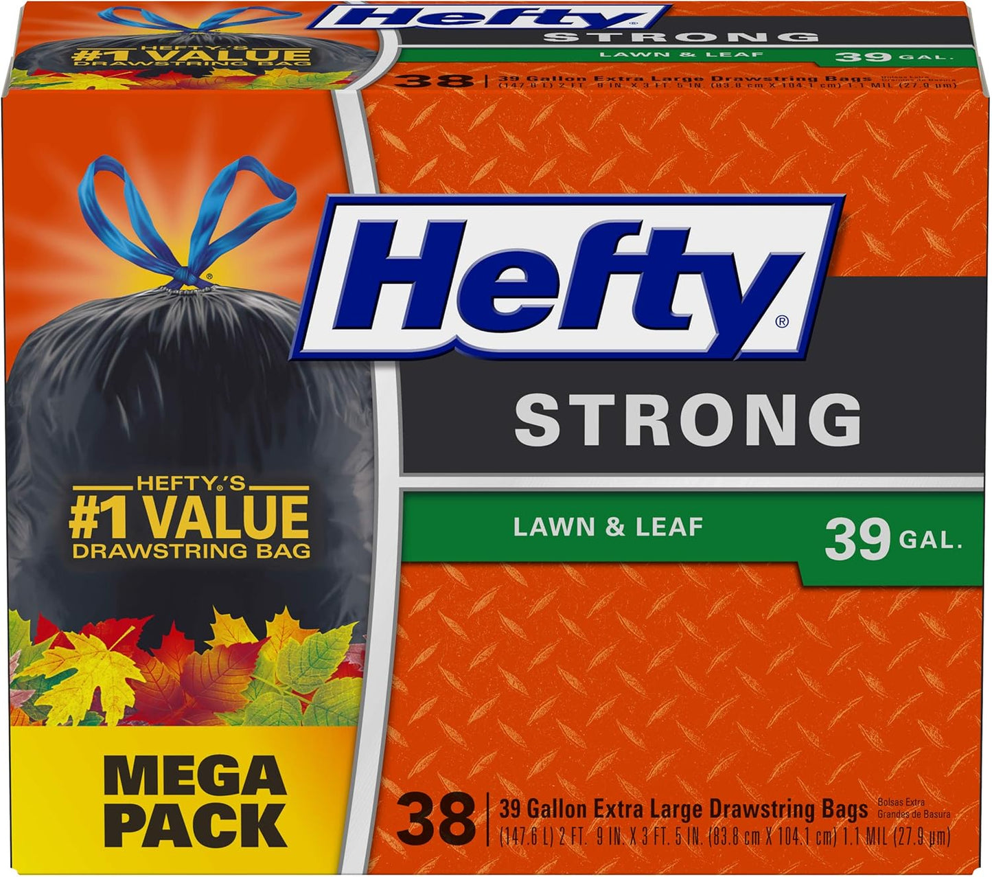 Hefty Strong Lawn & Leaf Large Garbage Bags - 39 Gallon, 38 Count