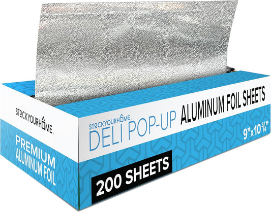 200 Count Pre-Cut Deli Aluminum Wraps – 12" Heavy-Duty Pop-Up, Disposable for Hot Dogs, Sandwiches & Food Service