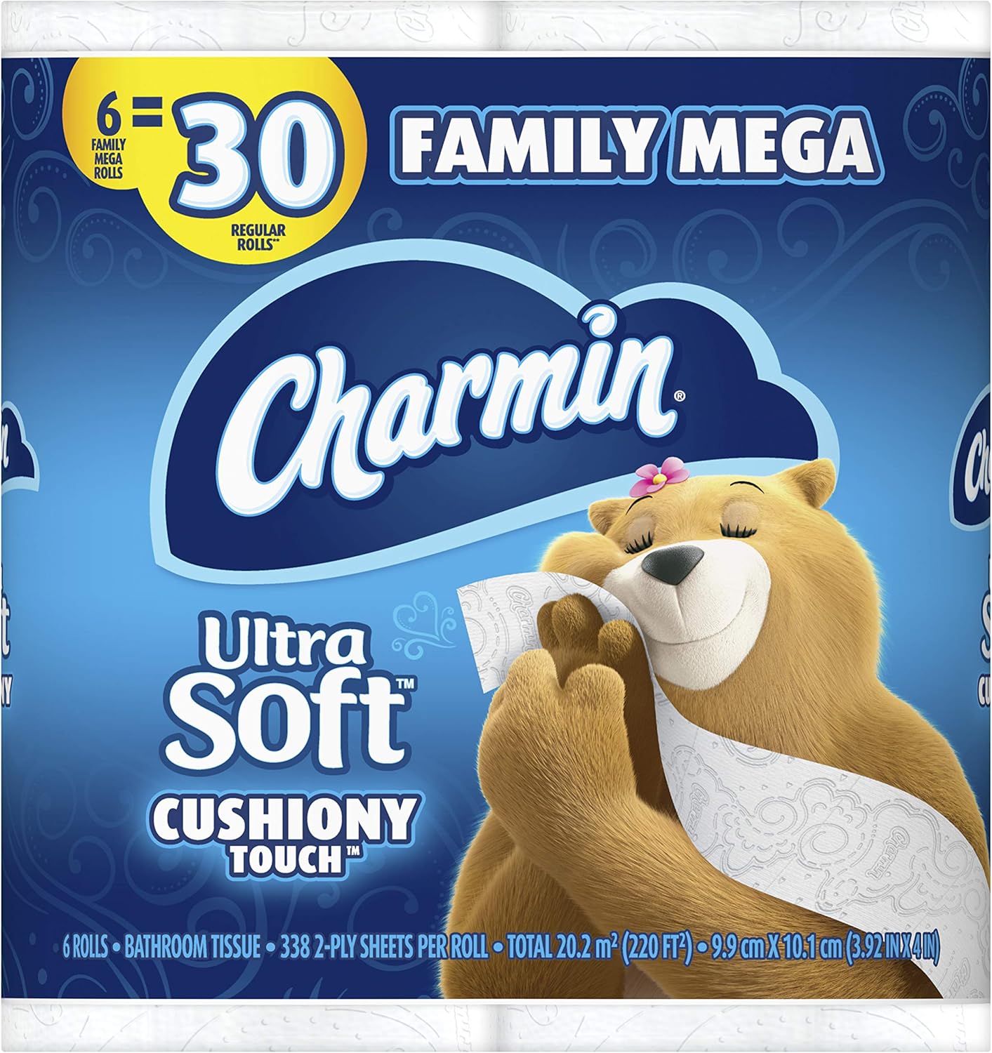 Charmin Ultra Soft Cushiony Touch Toilet Paper, 24 Family Mega = 123 Regular Rolls, White