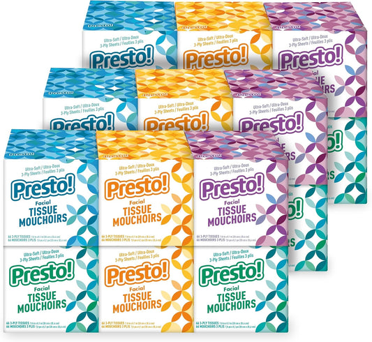 Amazon Brand - Presto! Ultra-Soft 3-Ply Premium Facial Tissues, 264 Count (4 Cube Boxes of 66), Packaging May Vary