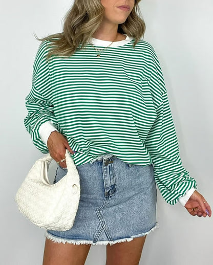 🔥Summer Arrivals🌟🌈Women's Casual Striped Crewneck Oversized Pullover