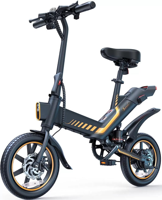Sailnovo Electric Bike, Electric Bicycle with 18.5mph Electric Bikes for Adults Teens E Bike with Pedals, 14" Waterproof Folding Mini Bikes with Dual Disc Brakes