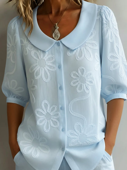 🔥Summer Arrivals🌟Vintage Peter Pan Collar Embroidered Floral Shirt