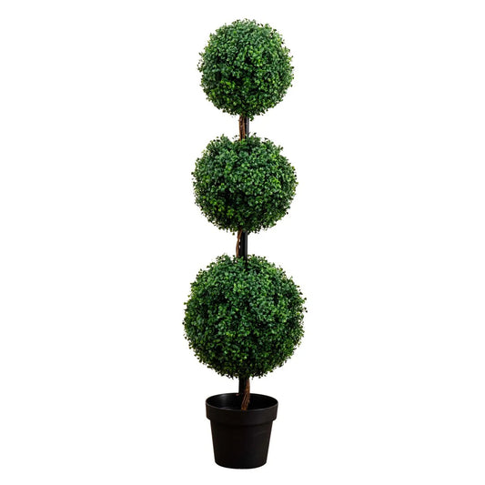 4' Artificial Triple Ball Boxwood Topiary Tree (Indoor/Outdoor) - Green