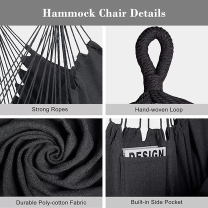55 Inch Extra Large Double Hammock with Stand, 475lbs Capacity, Outdoor Portable Hammock with Hardwood Spreader Bar, Extra Large Pillow