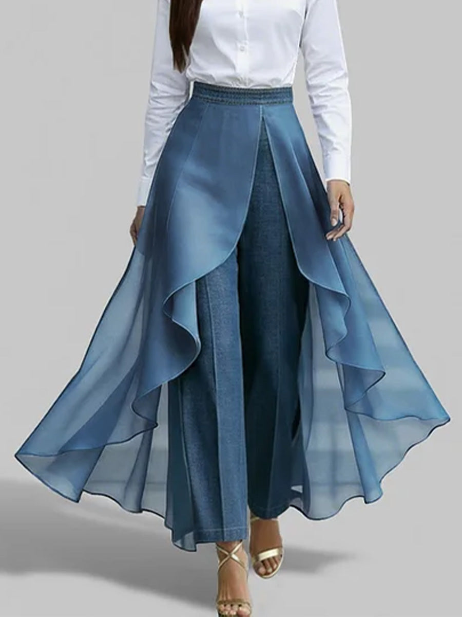 🔥Summer Arrivals🌟Women's High-waisted Casual Loose Chiffon Patchwork Jeans