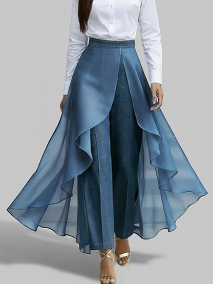 🔥Summer Arrivals🌟Women's High-waisted Casual Loose Chiffon Patchwork Jeans