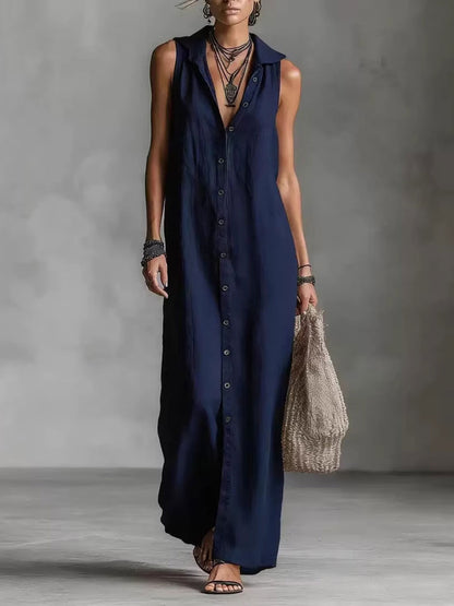 🔥Summer Arrivals🌟Women's Retro Hooded Solid Color Long-sleeved Cotton Linen Dress